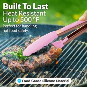 Zulay Stainless Steel Kitchen Tongs with Silicone Tips - Set of 2 (9” & 12”) Locking Cooking Ton...