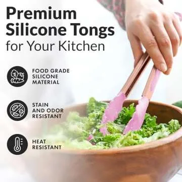 Zulay Stainless Steel Kitchen Tongs with Silicone Tips - Set of 2 (9” & 12”) Locking Cooking Tongs with Non-Slip Grip - Heat Resistant, BBQ Food Tongs for Non-Stick Cooking Pans (Rose Gold/Pink)
