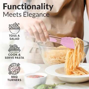 Zulay Stainless Steel Kitchen Tongs with Silicone Tips - Set of 2 (9” & 12”) Locking Cooking Tongs with Non-Slip Grip - Heat Resistant, BBQ Food Tongs for Non-Stick Cooking Pans (Rose Gold/Pink)