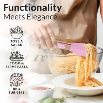 Zulay Stainless Steel Kitchen Tongs with Silicone Tips - Set of 2 (9” & 12”) Locking Cooking Tongs with Non-Slip Grip - Heat Resistant, BBQ Food Tongs for Non-Stick Cooking Pans (Rose Gold/Pink)