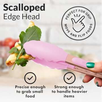 Zulay Stainless Steel Kitchen Tongs with Silicone Tips - Set of 2 (9” & 12”) Locking Cooking Tongs with Non-Slip Grip - Heat Resistant, BBQ Food Tongs for Non-Stick Cooking Pans (Rose Gold/Pink)
