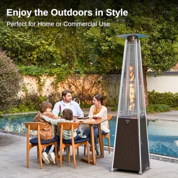 EAST OAK Pyramid Patio Heater, 48,000 BTU Outdoor Patio Heater, Quartz Glass Tube Propane Heater, Triple Protection System, With Wheels, Outdoor Heater for Commercial & Residential, Brown