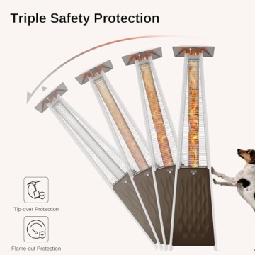 EAST OAK Pyramid Patio Heater, 48,000 BTU Outdoor Patio Heater, Quartz Glass Tube Propane Heater, Triple Protection System, With Wheels, Outdoor Heater for Commercial & Residential, Brown