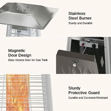 EAST OAK Pyramid Patio Heater, 48,000 BTU Outdoor Patio Heater, Quartz Glass Tube Propane Heater, Triple Protection System, With Wheels, Outdoor Heater for Commercial & Residential, Brown