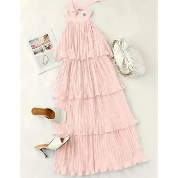 ZESICA Summer Sleeveless Halter Neck Midi Dress - Elegant & Comfy