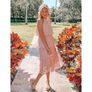 ZESICA Summer Sleeveless Halter Neck Midi Dress - Elegant & Comfy