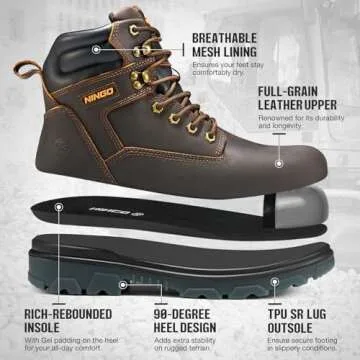 NINGO Steel Toe Work Boots for Men, Waterproof Work Boots with Puncture Proof Oil & Slip Resistant, ...