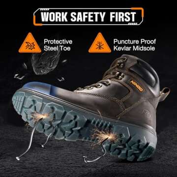 Durable NINGO Steel Toe Work Boots for Men - Waterproof & Comfortable