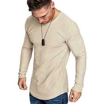 COOFANDY Men Muscle Athletic T Shirt Hipster Bodybuilding Longline Classic Tee Black/Khaki