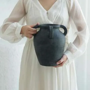 Chagoart Handmade Black Ceramic Vase for Home Decor