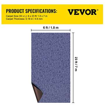 Happybuy Deep Blue Marine Carpet 6 ft x 23 ft Marine Carpeting Marine Grade Carpet for Boats with Wa...