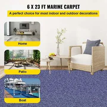 Happybuy Deep Blue Marine Carpet 6 ft x 23 ft Marine Carpeting Marine Grade Carpet for Boats with Waterproof Back Outdoor Rug for Patio Porch Deck Garage Outdoor Area Rug Runner Non-Slide Porch Rug