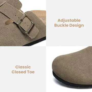 Xiakolaka Women's Suede Clogs Adjustable Buckle Slip on Footbed Home Clog Slippers Taupe Size 8