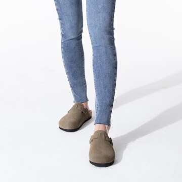 Xiakolaka Women's Suede Clogs Adjustable Buckle Slip on Footbed Home Clog Slippers Taupe Size 8