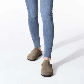 Xiakolaka Women's Suede Clogs Adjustable Buckle Slip on Footbed Home Clog Slippers Taupe Size 8