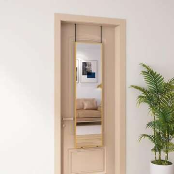 Beauty4U 50" X 14" Over The Door Mirror Full Length, Hanging Mirror for Door, Over Door Full Body Mirror with Hooks, Door Mirror for Bedroom, Living Room, Closet, Bathroom, Gold