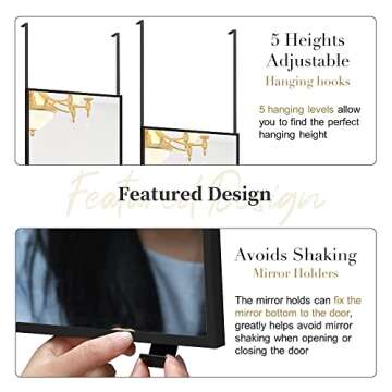 Beauty4U 50" X 14" Over The Door Mirror Full Length, Hanging Mirror for Door, Over Door Full Body Mirror with Hooks, Door Mirror for Bedroom, Living Room, Closet, Bathroom, Gold