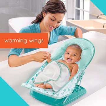 Summer Infant Deluxe Baby Bather With Warming Wings (Green Triangle) - Bath Support for Use in the Sink or Adult Tub