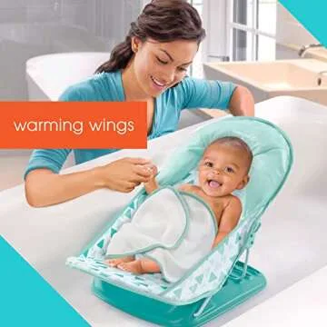 Summer Infant Deluxe Baby Bather With Warming Wings (Green Triangle) - Bath Support for Use in the Sink or Adult Tub