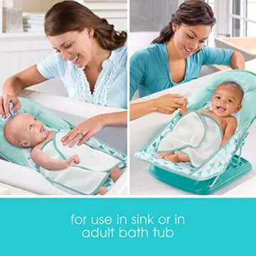 Summer Infant Deluxe Baby Bather With Warming Wings (Green Triangle) - Bath Support for Use in the Sink or Adult Tub