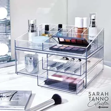 iDesign The Sarah Tanno Collection Plastic Cosmetic Organizer Station, 7-Compartment, Clear