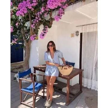 Yuemengxuan Women Y2k Peplum Shirt Shorts Set Two Piece Lounge Set Pajamas Sets Puff Sleeve Tie Front Top 2pcs Outfits Set (Blue #ruy7, S)