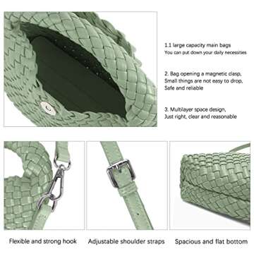 Women Woven Tote Small Crossbody Bag, Weave Quilted Purse Square Shoulder Bag Woven Handbag with Detachable Strap