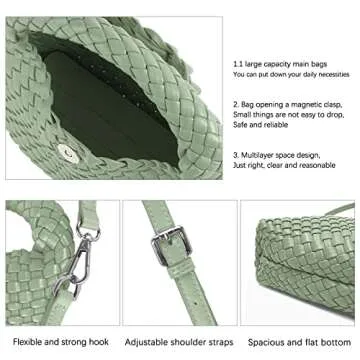 Women Woven Tote Small Crossbody Bag, Weave Quilted Purse Square Shoulder Bag Woven Handbag with Detachable Strap