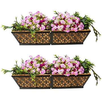 SOSFKIM Window Boxes Planters，Deck Railing Planter with Coco Liner，24 inch Balcony Planters Rail...