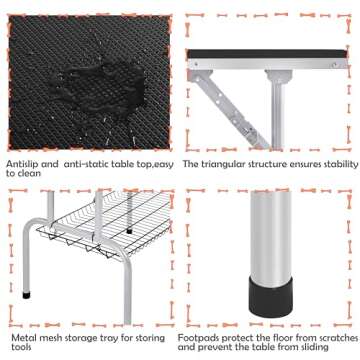 Yaheetech Foldable & Portable Pet Grooming Table for Home - Stainless Steel H-Shape Frame Height Adjustable Pet Beauty Table w/Arm/Noose/Mesh Tray, 45in x 24in