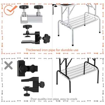 Yaheetech Foldable & Portable Pet Grooming Table for Home - Stainless Steel H-Shape Frame Height Adjustable Pet Beauty Table w/Arm/Noose/Mesh Tray, 45in x 24in