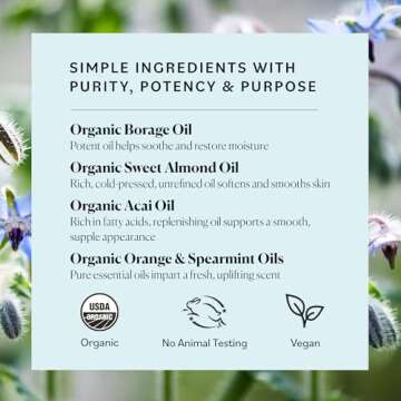 Sky Organics Body Oil, Extra Hydrating & Nourishing Organic Skin Care with Borage Oil, Acai & Sweet Almond Oil, Moisturizing Massage Oil, Refreshing Orange & Spearmint Scent, 6 fl oz