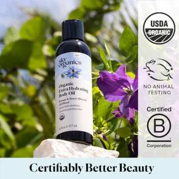 Sky Organics Body Oil, Extra Hydrating & Nourishing Organic Skin Care with Borage Oil, Acai & Sweet Almond Oil, Moisturizing Massage Oil, Refreshing Orange & Spearmint Scent, 6 fl oz