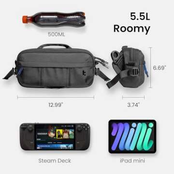 tomtoc 5.5L Sling Bag, Heavy Duty Crossbody Bag for Men, Carry Chest Daypack, Water-resistant Travel Shoulder Bag for Steam Deck OLED, ASUS ROG Ally X, 2024 iPad mini A17 Pro, Urban Techwear, Tactical