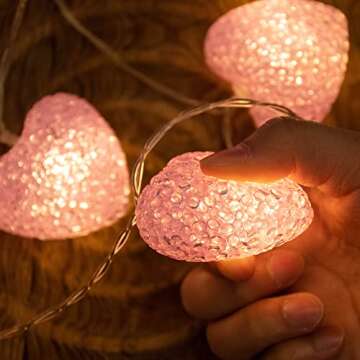 YOLIGHT 6.5ft Pink Heart String Lights for Romance