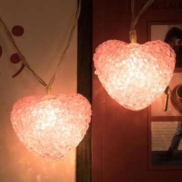 YOLIGHT 6.5ft Pink Heart String Lights for Romance