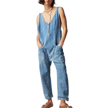 PLNOTME Women's Denim Overall Jumpsuits with Sleeveless Design and Adjustable Straps