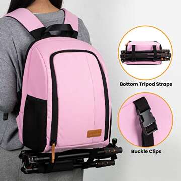 TARION Camera Backpack Waterproof Camera Bag Large Capacity Camera Case with 15 Inch Laptop Compartment Rain Cover for Women Men Photographer Lens Tripod Pink