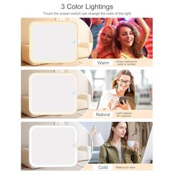 Relavel Makeup Bag with Light Up Mirror, Makeup Case Travel Cosmetic Bags Brush Organizer Storage Box, Rechargeable Vanity Mirror with 3 Color Lights, High Frame Mirror Protection (Beige)