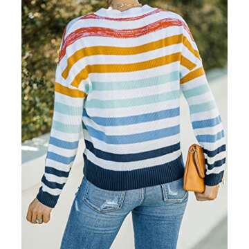 ZESICA Women's Long Sleeve Crew Neck Striped Color Block Casual Loose Knitted Pullover Sweater Tops, Multi-color, XL