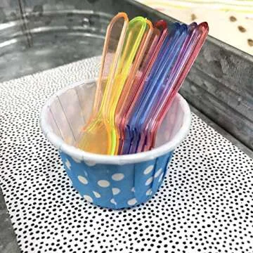 Mini Taster Spoons - Clear Plastic - Blue, Pink, Green, Yellow, Orange - 150 Pack by Outside the Box...