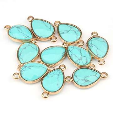 LE SKY 12 Pcs Natural Stone Connectors Water Drop Shape Faceted Crystal Agate Pendants for Jewelry Making Necklace