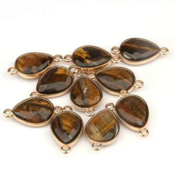 LE SKY 12 Pcs Natural Stone Connectors Water Drop Shape Faceted Crystal Agate Pendants for Jewelry Making Necklace