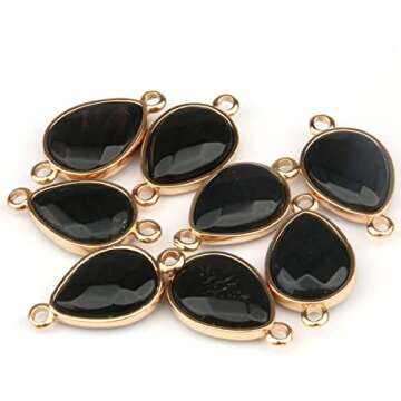 LE SKY 12 Pcs Natural Stone Connectors Water Drop Shape Faceted Crystal Agate Pendants for Jewelry Making Necklace