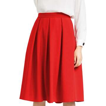 Yige Women's High Waist Flared Skirt Pleated Midi Skirt with Pocket