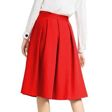 Yige Women's High Waist Flared Skirt Pleated Midi Skirt with Pocket