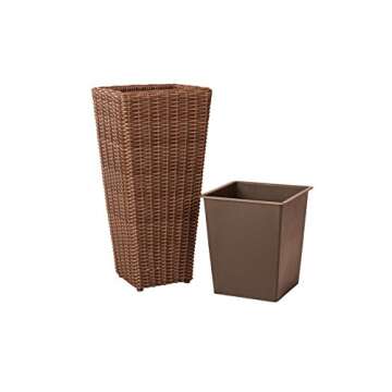 Patio Sense 62501 Alto Wicker All-Weather Planter Set with Liners Tall Plant Decor Box for Outdoors Patio Herb Garden Furnishings - Mocha - Pack of 2