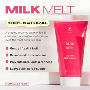 BYBI Beauty Milk Melt Oat Cleanser - Soothing Vegan Facial Cleanser for Sensitive Skin, Dry Skin & A...