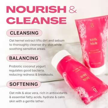 BYBI Beauty Milk Melt Oat Cleanser - Soothing Vegan Facial Cleanser for Sensitive Skin, Dry Skin & Acne-Prone Skin- Hydrating & Calming - Fragrance-Free with a Gentle Lather - 150ml