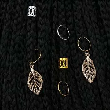 Fani 100pcs Gold &Silver Hair Rings Aluminum Dreadlocks Beads Gold Leaves Pendant Decorations Metal Cuffs Braid Jewelry for Hair Set Hair Clip Hair Accessories